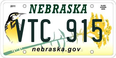 NE license plate VTC915