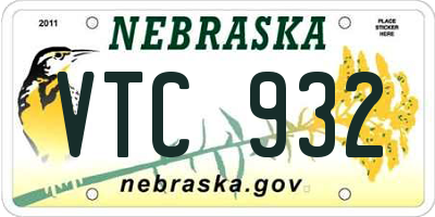 NE license plate VTC932