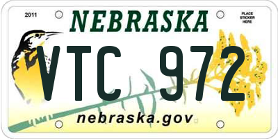 NE license plate VTC972