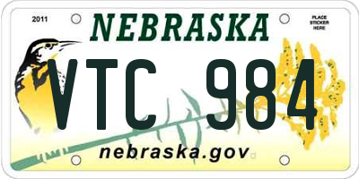 NE license plate VTC984