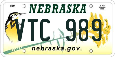 NE license plate VTC989