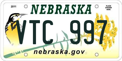 NE license plate VTC997