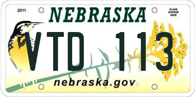 NE license plate VTD113