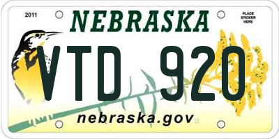 NE license plate VTD920