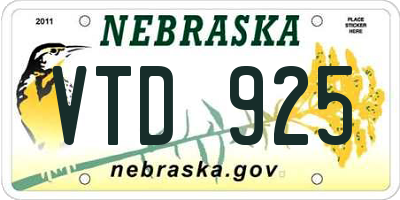 NE license plate VTD925