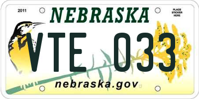NE license plate VTE033