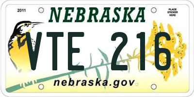 NE license plate VTE216