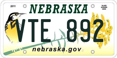 NE license plate VTE892