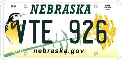 NE license plate VTE926