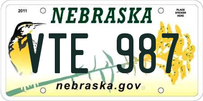 NE license plate VTE987