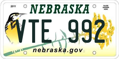 NE license plate VTE992