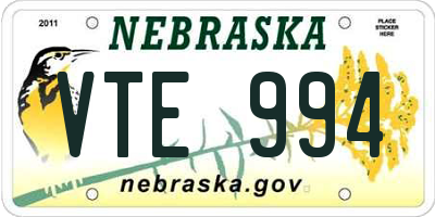NE license plate VTE994