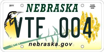 NE license plate VTF004
