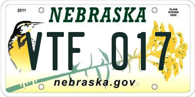 NE license plate VTF017