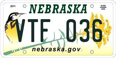 NE license plate VTF036