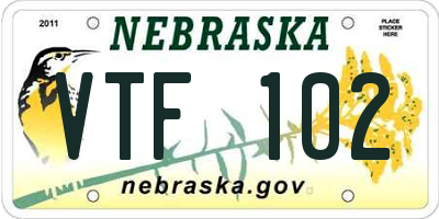 NE license plate VTF102