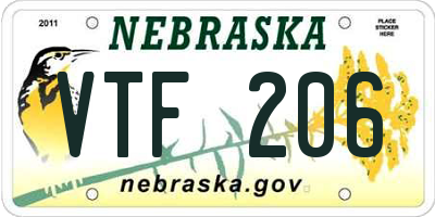 NE license plate VTF206