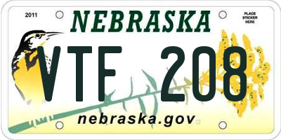 NE license plate VTF208