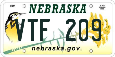 NE license plate VTF209