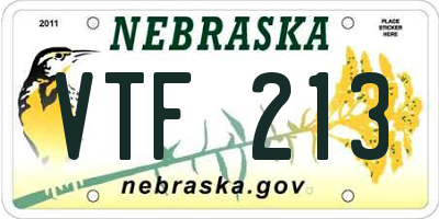 NE license plate VTF213