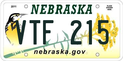 NE license plate VTF215
