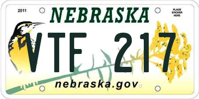NE license plate VTF217
