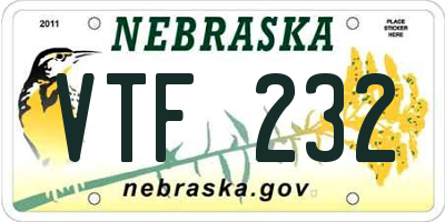 NE license plate VTF232