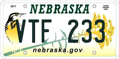 NE license plate VTF233