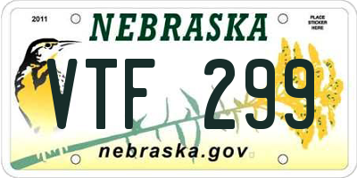 NE license plate VTF299