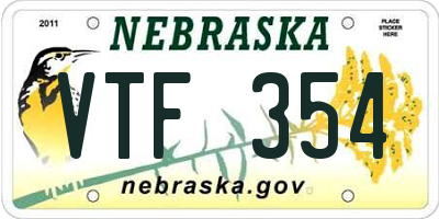 NE license plate VTF354