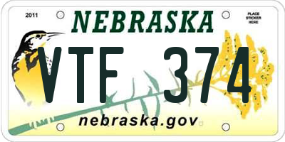 NE license plate VTF374