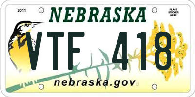 NE license plate VTF418
