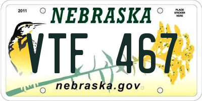 NE license plate VTF467