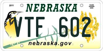 NE license plate VTF602