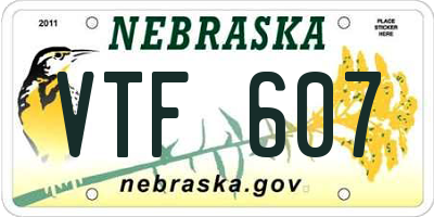 NE license plate VTF607