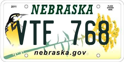 NE license plate VTF768
