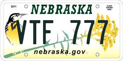 NE license plate VTF777