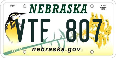 NE license plate VTF807