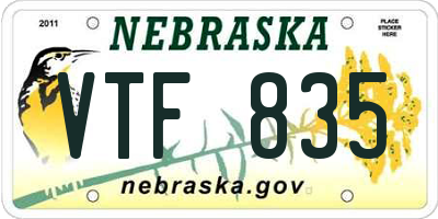 NE license plate VTF835
