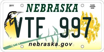 NE license plate VTF997