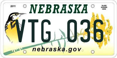 NE license plate VTG036