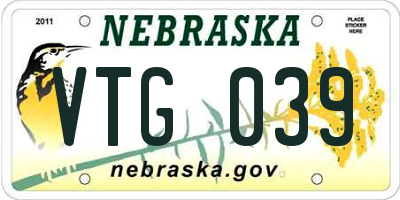 NE license plate VTG039