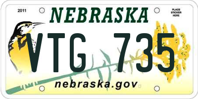 NE license plate VTG735