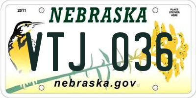 NE license plate VTJ036