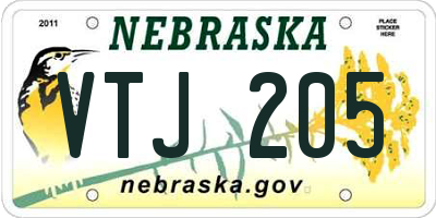 NE license plate VTJ205