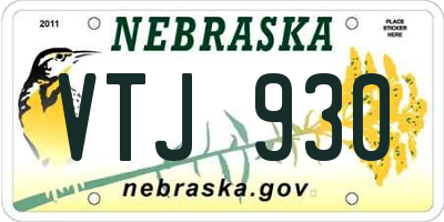 NE license plate VTJ930