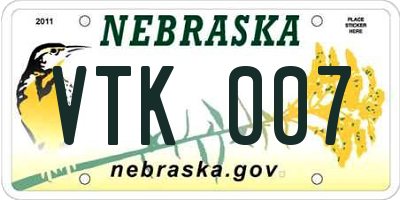 NE license plate VTK007