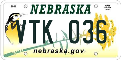 NE license plate VTK036