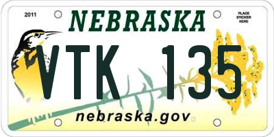 NE license plate VTK135