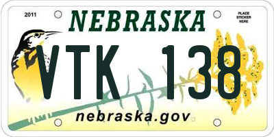 NE license plate VTK138